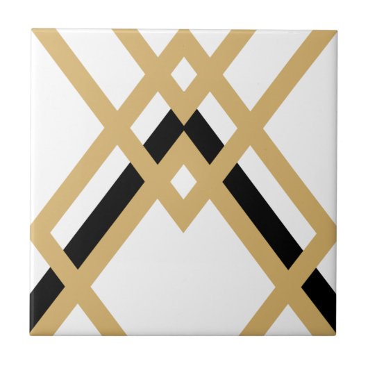 Art Deco Gold Black Seamless Geometric White Fliese (Vorderseite)