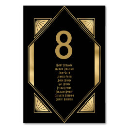Art Deco Gold Black Wedding Guest Names Tischnummer