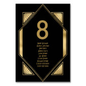 Art Deco Gold Black Wedding Guest Names Tischnummer (Vorderseite)