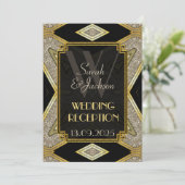 Art Deco Gold Black Wedding Reception Einladungen (Stehend Vorderseite)
