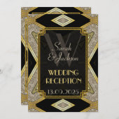 Art Deco Gold Black Wedding Reception Einladungen (Vorne/Hinten)