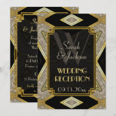 Art Deco Gold Black Wedding Reception Einladungen (Vorne/Hinten)