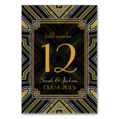 Art Deco Gold Black Wedding Tischnummer Card (Rückseite)