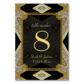 Art Deco Gold Black Wedding Tischnummer Card (Rückseite)