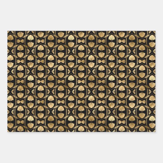 Art Deco Gold & Black Wrapping Paper Sheets Geschenkpapier Set (Vorderseite)