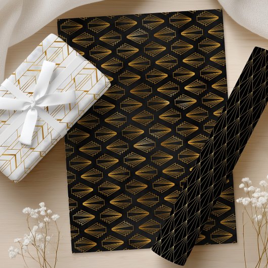 Art Deco Gold & Black Wrapping Paper Sheets Geschenkpapier Set