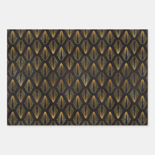 Art Deco Gold & Black Wrapping Paper Sheets Geschenkpapier Set (Vorderseite)