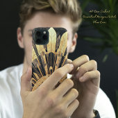 Art Deco Gold Black Your Monogram Sunburst Motif Case-Mate iPhone Hülle