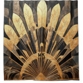 Art Deco Gold Black Your Monogram Sunburst Motif Duschvorhang (Vorderseite)
