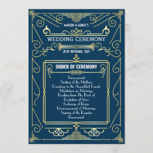 Art Deco Gold Blue Entourage Orden der Zeremonie Programm