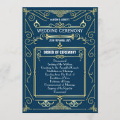 Art Deco Gold Blue Entourage Orden der Zeremonie Programm (Vorderseite)