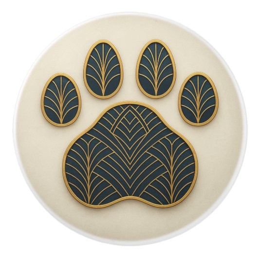 Art Deco Gold & Blue "Metalwork" Paw Keramik Knob Keramikknauf (Vorderseite)