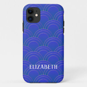 Art Deco Gold Blue Name Personalisiert Case-Mate iPhone Hülle
