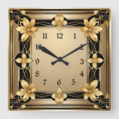 Art Deco Gold Blume Quadratische Wanduhr (Vorderseite)