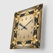 Art Deco Gold Blume Quadratische Wanduhr (Winkel)