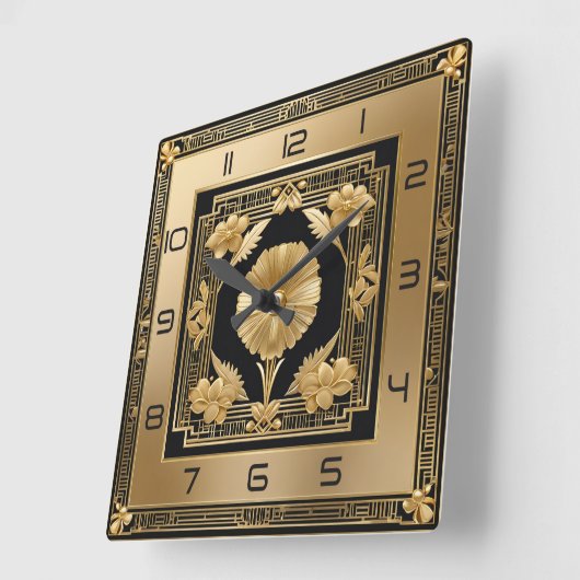 Art Deco Gold Blume Quadratische Wanduhr (Winkel)