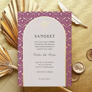 Art Deco Gold Blumen Indianische Hochzeit Sangeet Folieneinladung