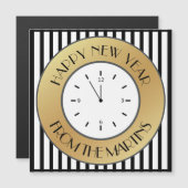 Art Deco Gold Clock und Stripes Fallout Neues Jahr Magnetkarte (Vorne/Hinten)