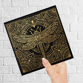 Art Deco Gold Dragonfly Black Geometric Design  Fliese