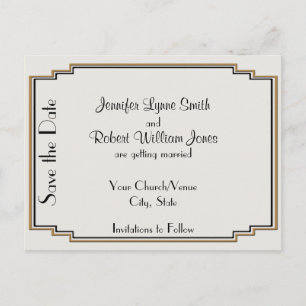 Art Deco Gold Elegant Save the Date Postkarte