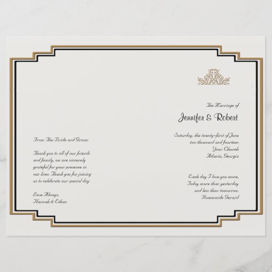 Art Deco Gold Elegantes Hochzeitsprogramm (Vorderseite)