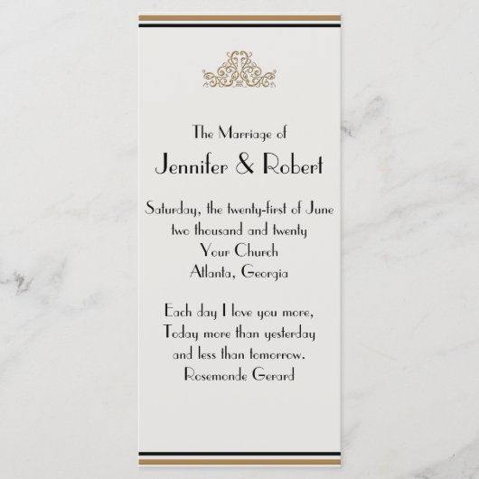 Art Deco Gold Elegantes Hochzeitsprogramm Programm (Vorderseite)
