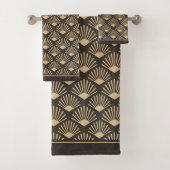 Art Deco Gold Fächer Muster Dunkelbraun Badhandtuch Set (Insitu)