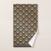 Art Deco Gold Fächer Muster Dunkelbraun Badhandtuch Set (Handtuch)