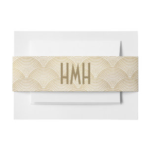 Art Deco Gold Fächer-Schuppenmuster Monogramm Einladungsbanderole