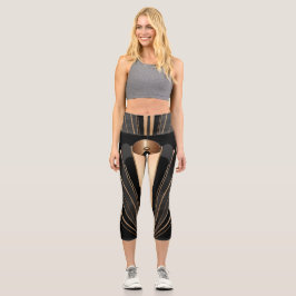 Art Deco Gold Fan Geometric Elegance Capri Leggings