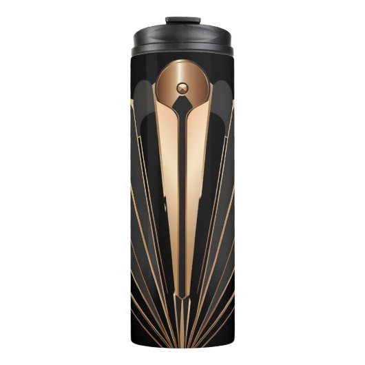 Art Deco Gold Fan Geometric Elegance Thermosbecher (Vorderseite)