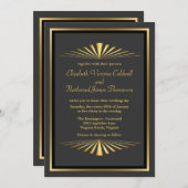 Art Deco Gold Fanfare Einladung| schwarz Einladung (Vorne/Hinten)