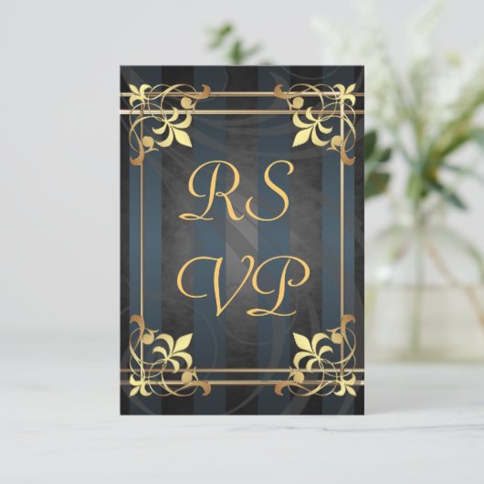 Art Deco Gold Filigree Black UAwg RSVP Karte (Stehend Vorderseite)