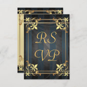 Art Deco Gold Filigree Black UAwg RSVP Karte (Vorne/Hinten)