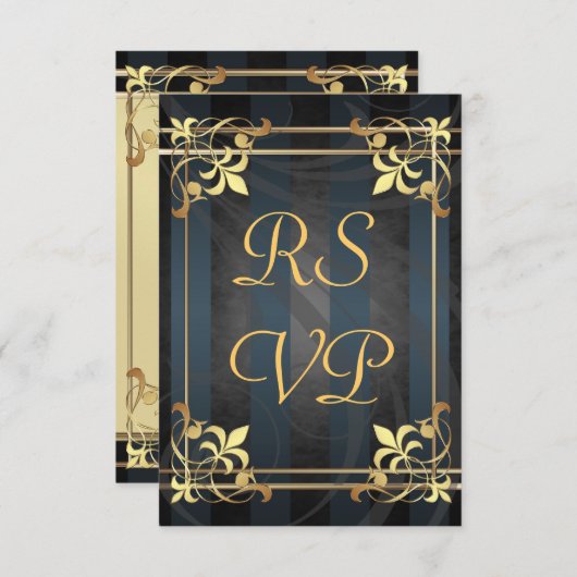 Art Deco Gold Filigree Black UAwg RSVP Karte (Vorne/Hinten)