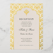 Art Deco Gold Floral Lotus Hochzeitsempfang Folieneinladung (Vorderseite)