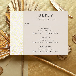 Art Deco Gold Floral Wedding Multi Event RSVP Card Folie Einladungspostkarte