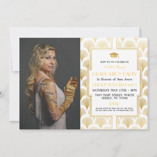Art Deco Gold Foto Abschluss Gatsby Party der 1920 Einladung (Vorderseite)