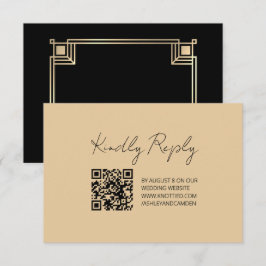 Art Deco Gold Frame QR Code Wedding Response Card RSVP Karte