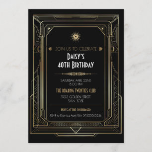 Art Deco Gold Frame Roaring 20 Party Einladung