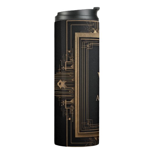 Art Deco Gold Frame with Custom Name and Initial Thermosbecher (Nach links gedreht)