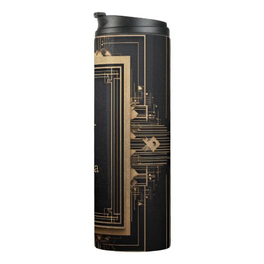 Art Deco Gold Frame with Custom Name and Initial Thermosbecher (Nach rechts gedreht)