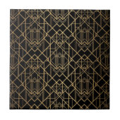 Art Deco Gold Geometric Pattern on Black Fliese (Vorderseite)
