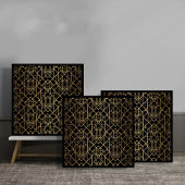 Art Deco Gold Geometric Pattern on Black Fliese