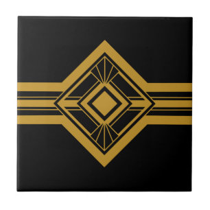 Art Deco Gold Geometrische Grenzen Schwarz Fliese