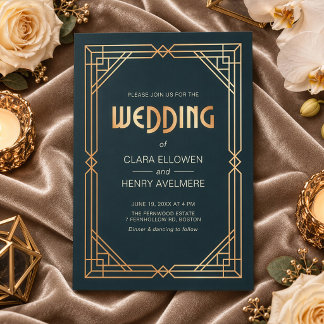 Art Deco Gold Geometrische Navy Blau Hochzeit Einladung