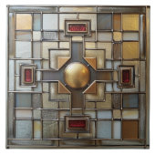 Art Deco Gold Grau Rost Braun Geometrisch Fliese (Vorderseite)