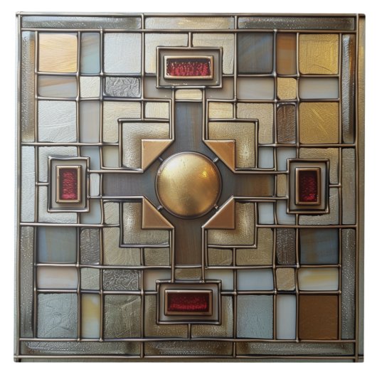 Art Deco Gold Gray Rust Tan Geometric Fliese (Vorderseite)