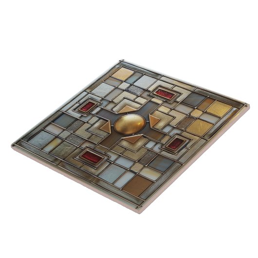 Art Deco Gold Gray Rust Tan Geometric Fliese (Seite)