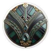 Art Deco Gold Green Black Art Nouveau Keramikknauf (Vorderseite)